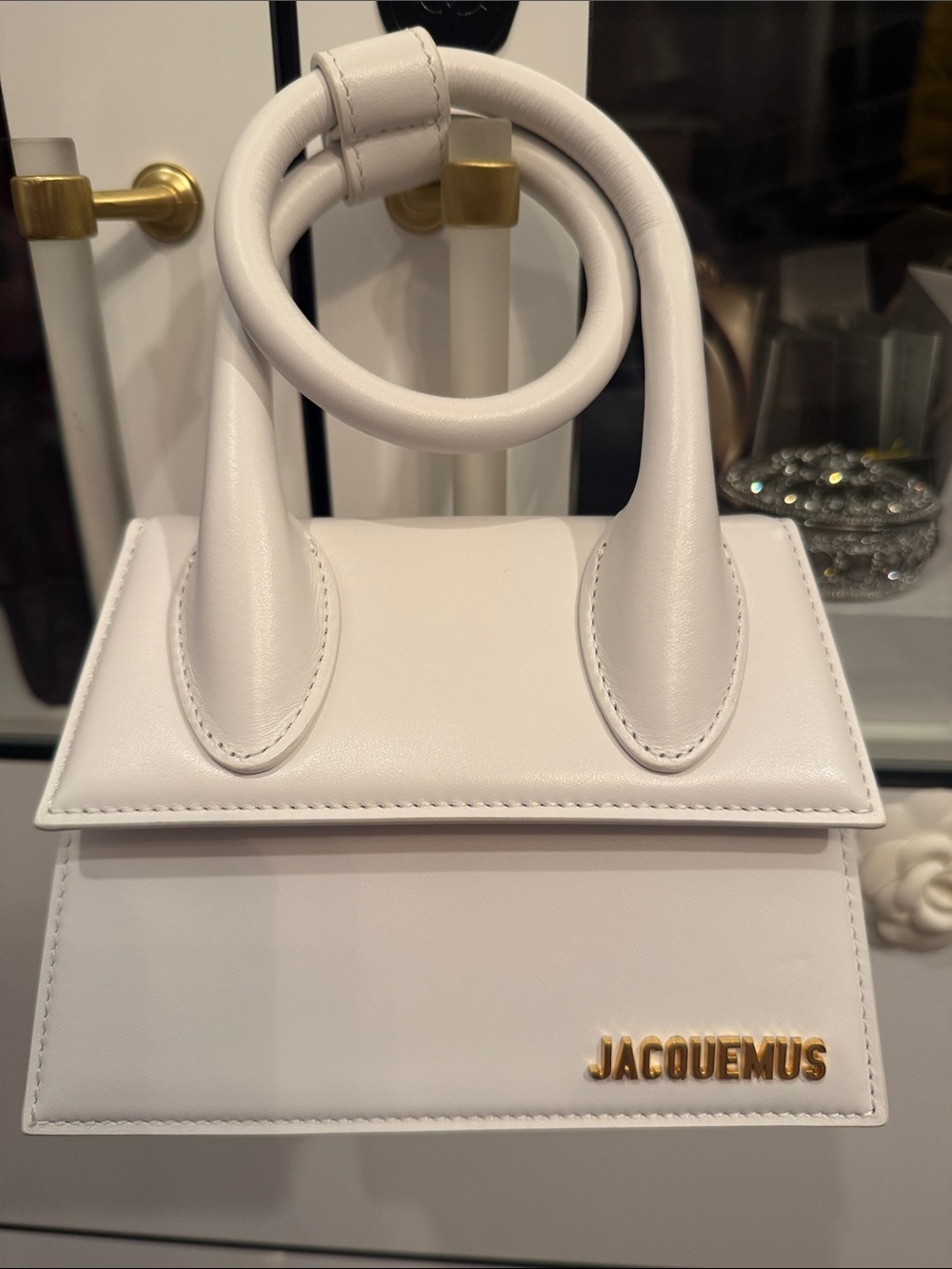 Jacquemus White Mini Le Chiquito with Gold Logo
